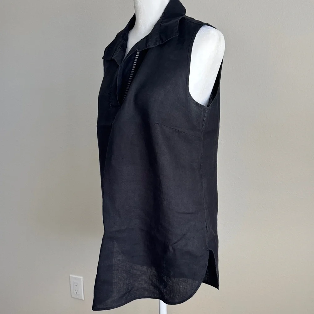 Chicos no iron linen Sleeveless Black Collared Top - Picture 4 of 10